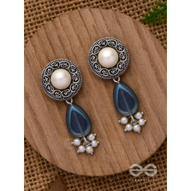 Marine Moonstone - Oxidised Pearl Jhumka Earring