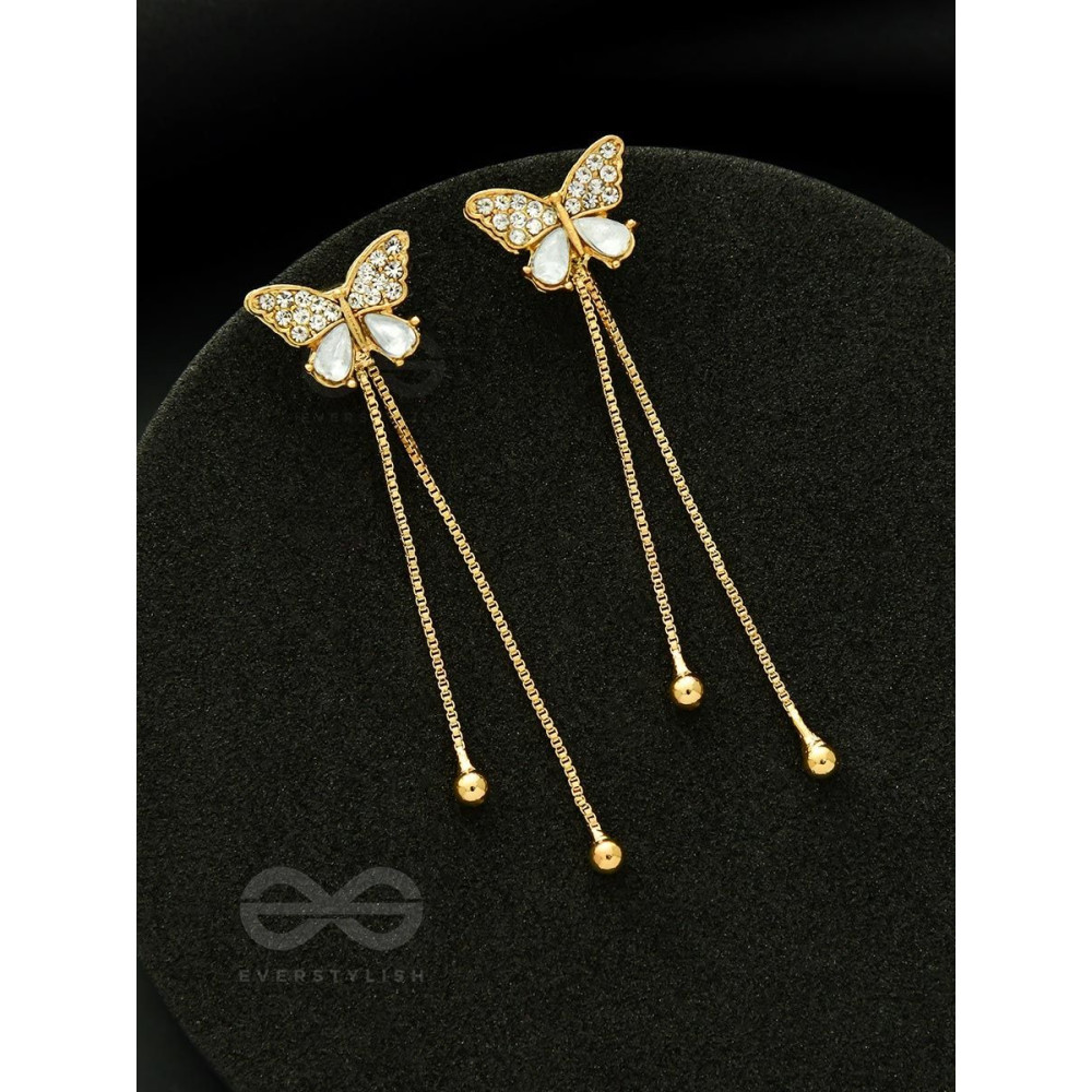 Buzzerflies- Gemstone and Rhinestones Studded Golden Earrings