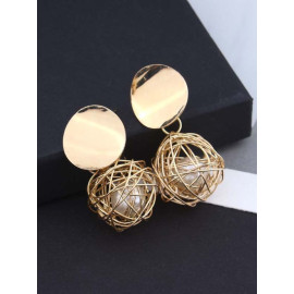 Mirror reflection- pearl in a cage of gold earrings