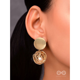 Mirror reflection- pearl in a cage of gold earrings