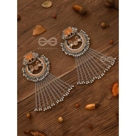 THE DANGLING BLOOMING LOTUS - STATEMENT MEENAKARI EARRINGS (Pumpkin)'
