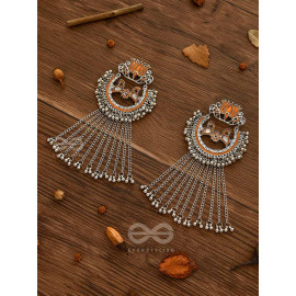 THE DANGLING BLOOMING LOTUS - STATEMENT MEENAKARI EARRINGS (Pumpkin)'