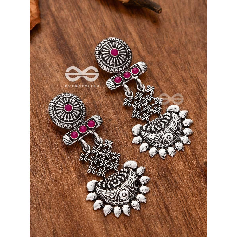 A Bohemian Statement (Ruby Red) - Embellished Oxidised Earrings