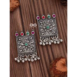 A Floral Ecstasy (Multicolour) - Embellished Oxidised Earrings