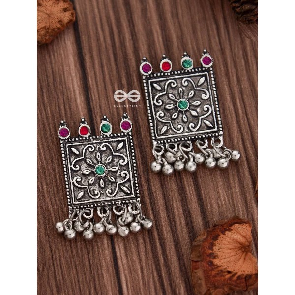 A Floral Ecstasy (Multicolour) - Embellished Oxidised Earrings