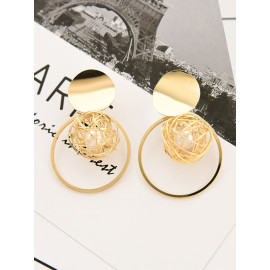 A Geometric Delight - Pearl in a Cage of Gold Earrings