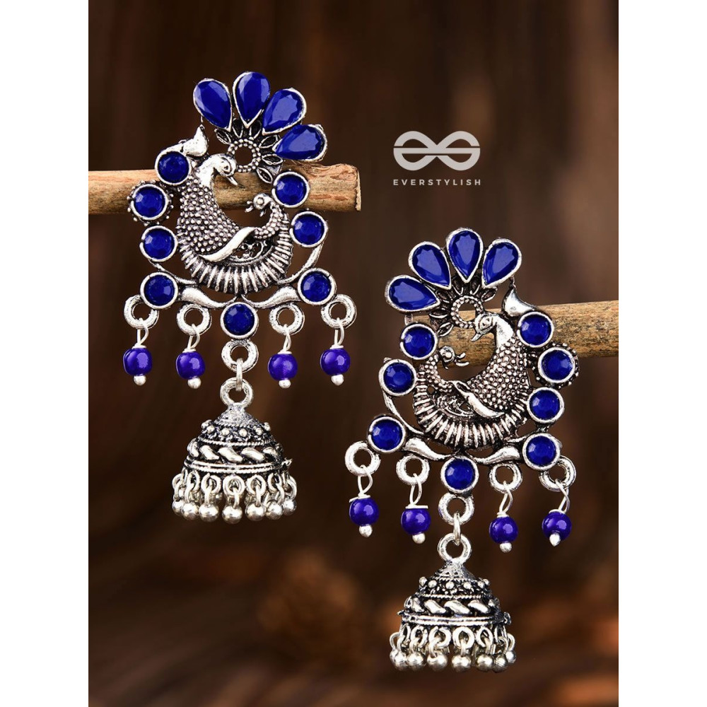 A Glimmering Peacock Artwork ( Sapphire Blue ) - Embellished Oxidised Collection