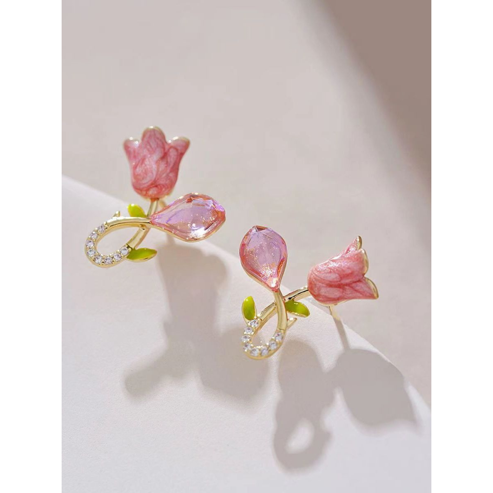 Petal Grace- Pink floral charm earrings