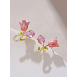Petal Grace- Pink floral charm earrings