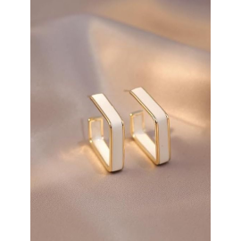 ONCE UPON A SQUARE - GOLDEN ENAMELLED EARRINGS (WHITE)