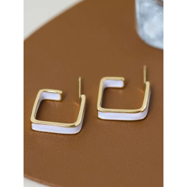 ONCE UPON A SQUARE - GOLDEN ENAMELLED EARRINGS (WHITE)
