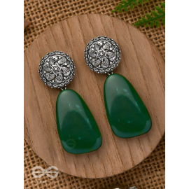 THE JADE ELEGANCE - OXIDISED JHUMKA EARRINGS