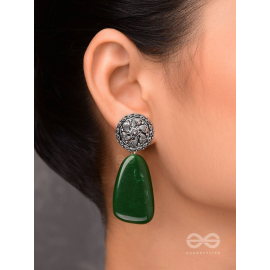 THE JADE ELEGANCE - OXIDISED JHUMKA EARRINGS