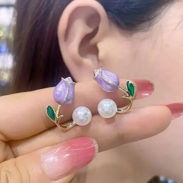 Pink Lotus Rose Flower Korean Earing
