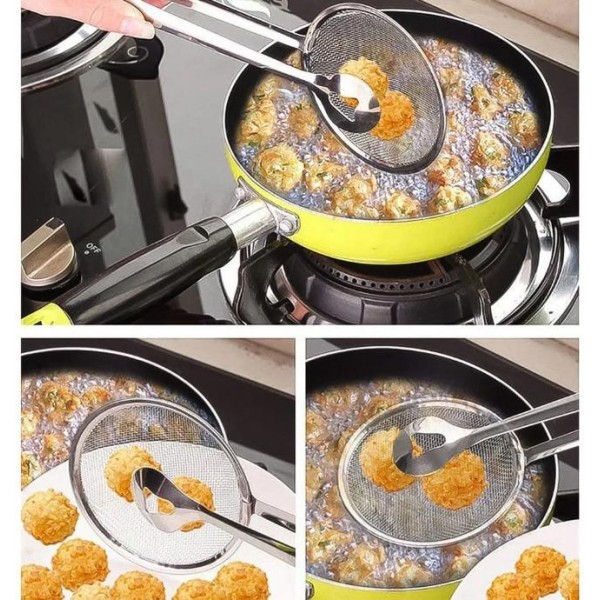 Multi-Functional Stainless Steel Filter Spoon with Clip – Oil-Frying Kitchen Tool