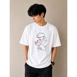 Graphic Line Art Oversized T-Shirt- white