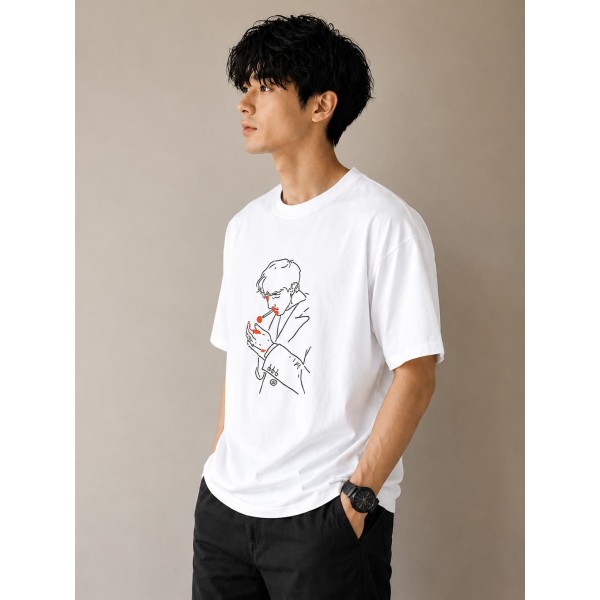 Graphic Line Art Oversized T-Shirt- white