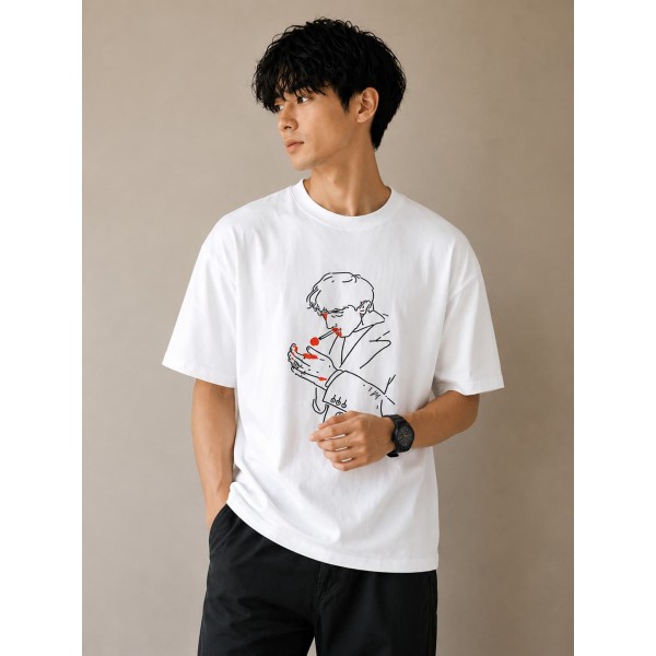 Graphic Line Art Oversized T-Shirt- white
