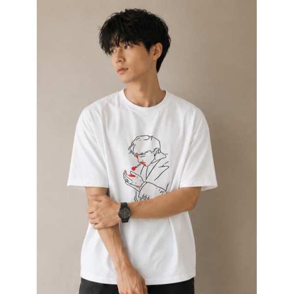 Graphic Line Art Oversized T-Shirt- white