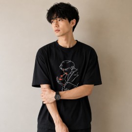 Graphic Line Art Oversized T-Shirt - Black