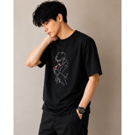 Graphic Line Art Oversized T-Shirt - Black
