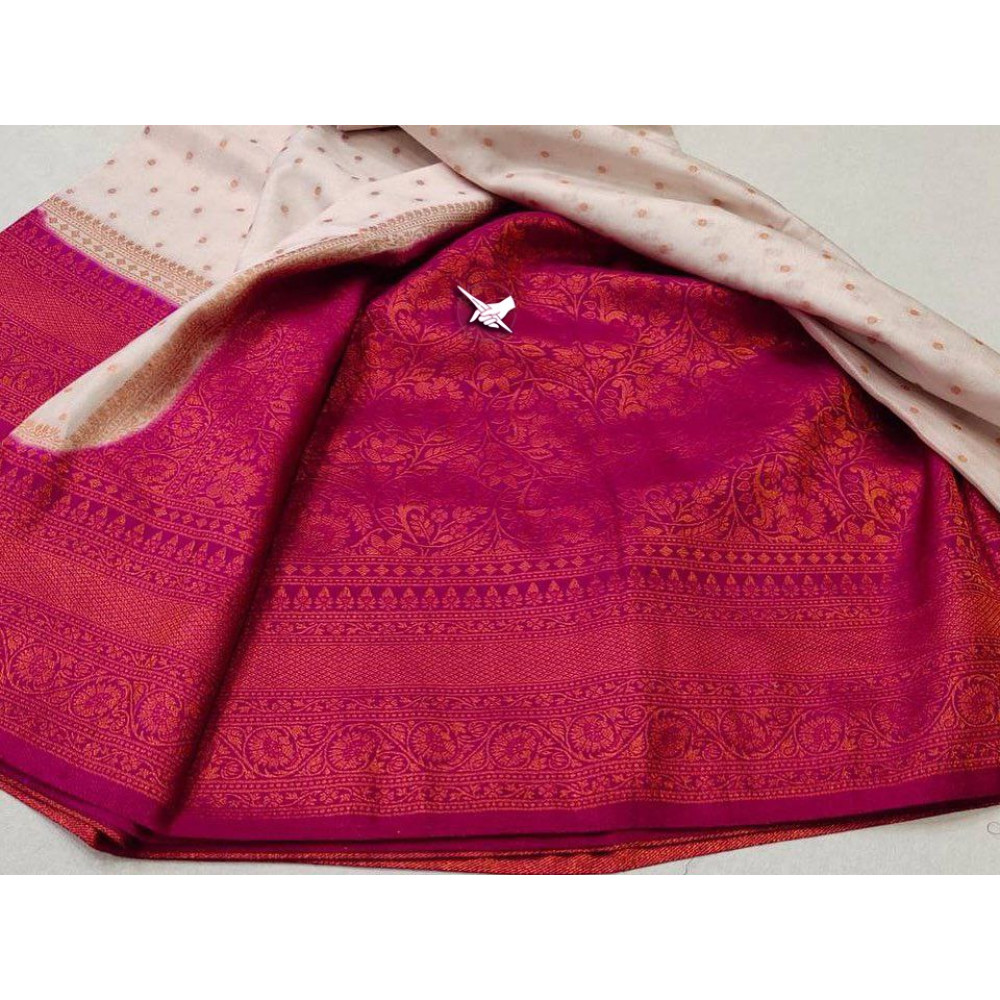 Royal Pink Banarasi Silk Saree with Cream Contrast Pallu