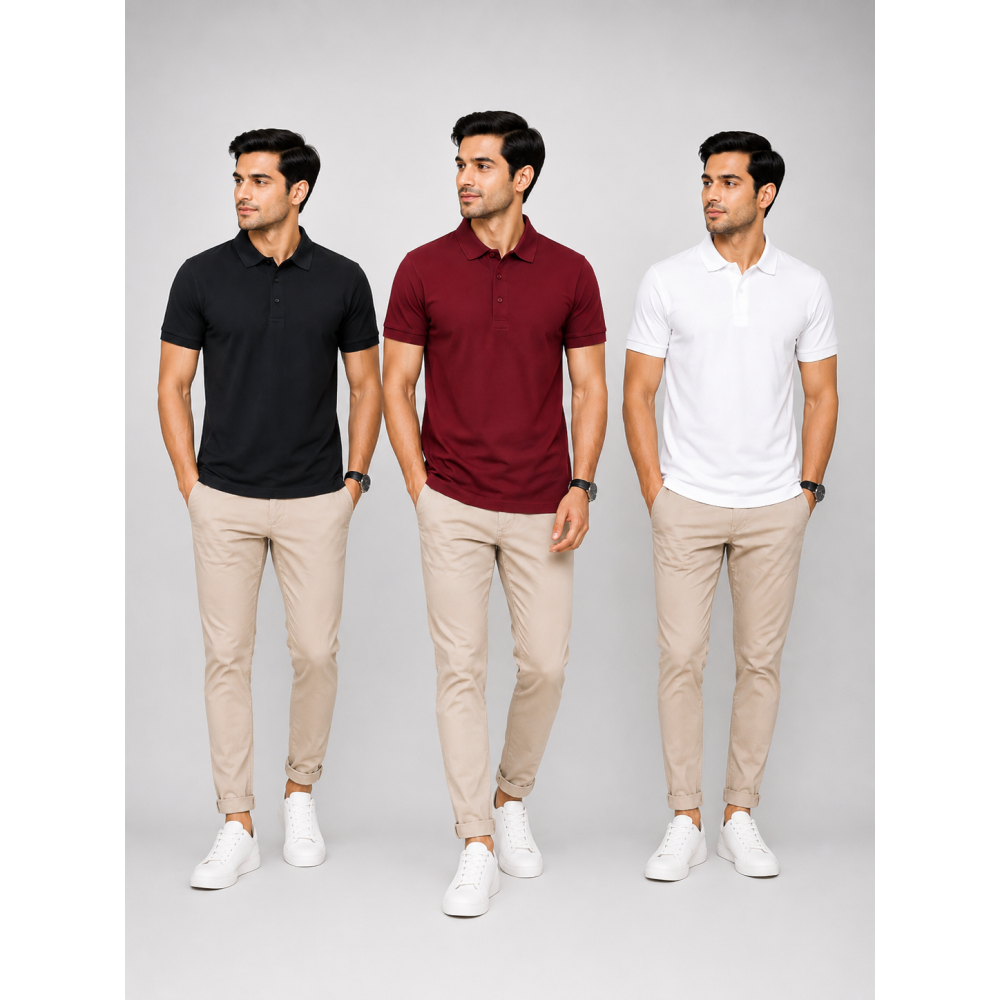 Aeropiq Polo Tees Combo Pack of 3 – Black, Maroon & White