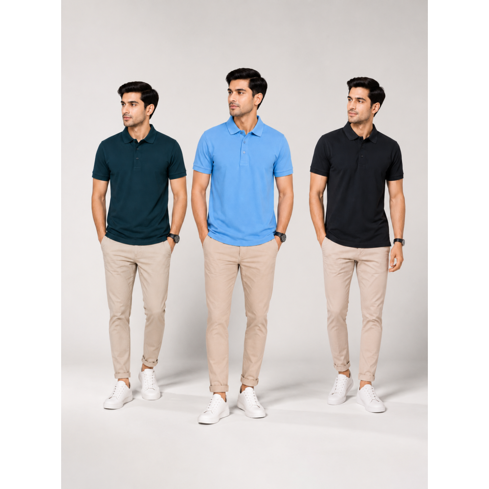 Aeropiq Polo Tees Combo Pack of 3 – Bottle Green, Sky Blue & Black