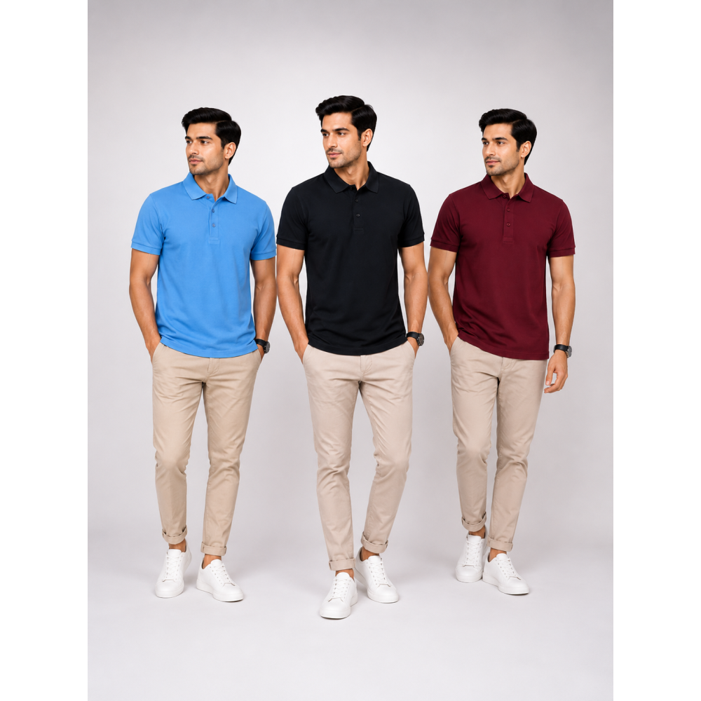 Aeropiq Polo Tees Combo Pack of 3 – Sky Blue, Black & Maroon