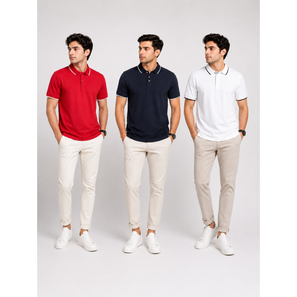 Ecoblend Polo Tees Combo Pack of 3 – Red, Black & White