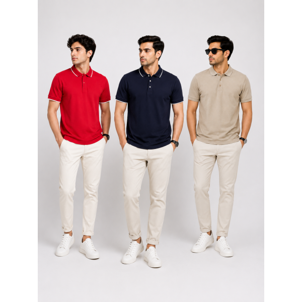 Ecoblend Polo Tees Combo Pack of 3 – Red, Black & Beige