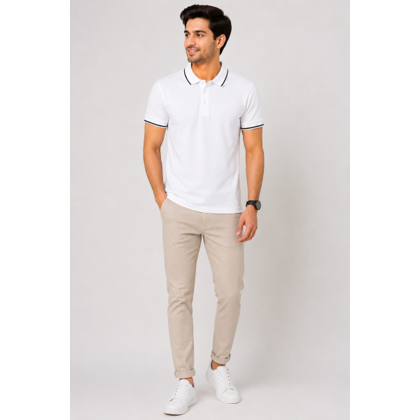 Biowash Organic Polo White With Black Tipping T shirt