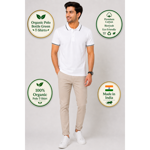 Biowash Organic Polo White With Black Tipping T shirt