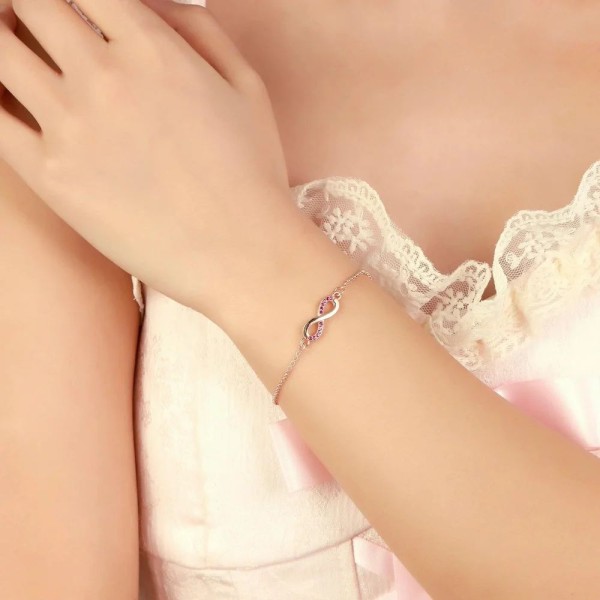 925 Silver Fashion Bracelets Infinity Pink CZ Stone Rose gold Plated Bracelet For Women Casual
