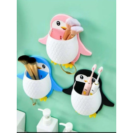 2 Pcs Penguins Shape Toothbrush Holder Plastic Stand for Toothpaste, Comb, Brush, Cream, Lotion Kids Bathroom Cup Drain Waterproof Self-Adhesive(Set of 2,Multicolor) (2)