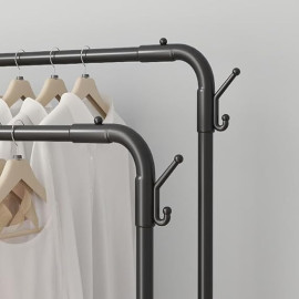 Space-Saving Portable Clothes Rack | Model CR-202 | Double Rod Wardrobe with Hooks & Bottom Shelf | Sturdy 22mm Baked Paint Frame (White, Medium)