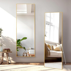 Elegant Aluminum Cheval Mirror,  5 Ft Full-Length Mirror with Stand & Sleek Golden Frame, Vertical Display for Bedroom & Living Room