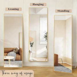 Elegant Aluminum Cheval Mirror,  5 Ft Full-Length Mirror with Stand & Sleek Golden Frame, Vertical Display for Bedroom & Living Room